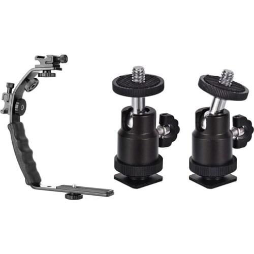 Retail 1x Camera L Bracket Mount Video Grip L-Bracket Dual Flash Cold Shoe Mount 1/4 Inch Tripod Screw & 2 Pack with Hot Shoe Mo