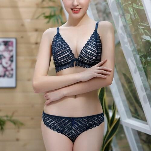 Sexy Women Underwear Panties Set Front Button Breathable Triangle Cup Underwire Light Padded No Rims Lingerie Bralette