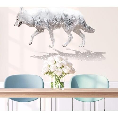 [shijuekongjian] White Wolf Wall Stickers DIY Animals Wall Decals for Kids Rooms Living Room Children Nursery House Decoration