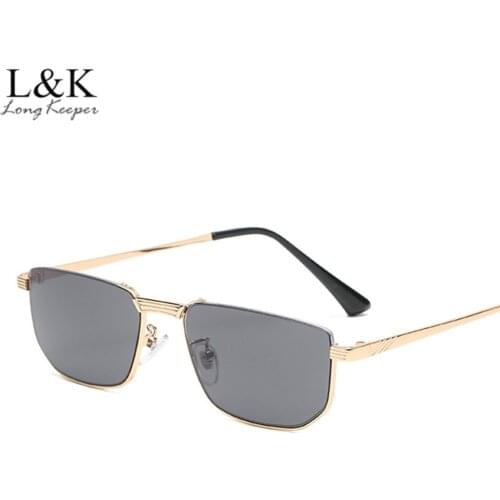 LongKeeper Womens Sunglasses Brand Designer Fashion Metal Square Sun Glasses Men Vintage Punk Glasses UV400 High Quality