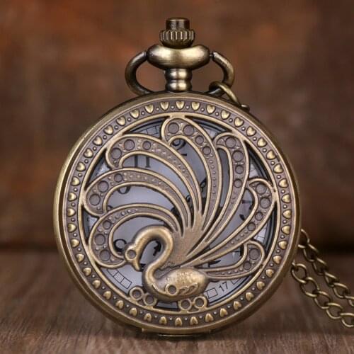 Antique Hollow Beauty Peacock Design Quartz Pocket Watch Retro Necklace Creative Animal Pocket Watches Art Collectibles Gift