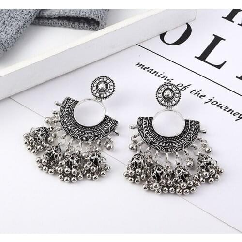 TONGKWOK Bohemia Exaggeration Dangle Earrings For Women Silk Thread Tassel Metal Long Chandelier Earrings #139344