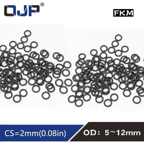 10PCS Fluorine rubber Ring Black FKM O ring Seal OD5/6/7/8/9/10/11/12*2mm Thickness Rubber O-Ring Seal Oil Ring Gaskets Washer