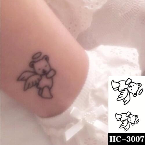 Waterproof Temporary Tattoo Sticker Cute Angel Bear Cartoon Pattern Small Size Body Art Fake Tattoos Flash Tatoos Arm Neck Women