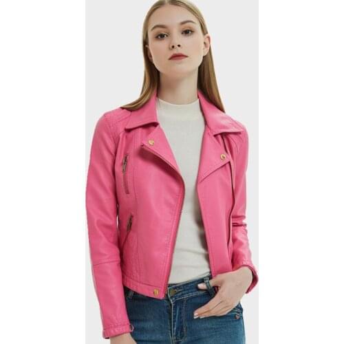2019 new Leather Jacket Women short Slim PU lapel fashion small leather Biker Jacket Korean short Punk Jacket Pink Coat Female
