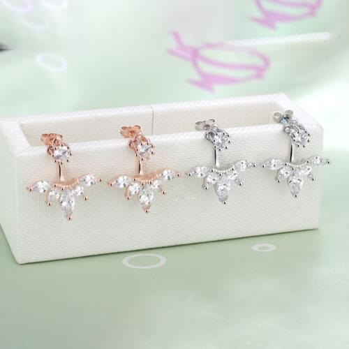 Back-Mounted Earrings Zircon Charm Ear Stud for Women Girl Jewelry Gift 925 Sterling Silver Luxury Female
