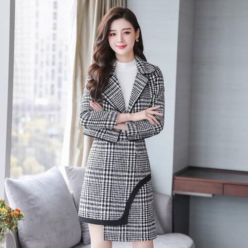Womens Suit Bodycon Dress Jacket 2 Pieces Set Office Wear Jacket Dress 2019 Spring Autumn Female Dresses Suits Plus Size 2XL