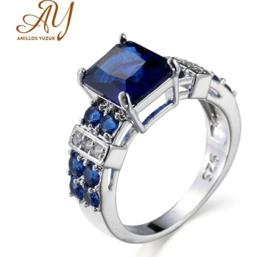 Anillos Yuzuk Luxury Square Sapphire Gemstones Finger Rings 925 Sterling Silver Jewelry Ring For Women Wedding Anniversary Gifts