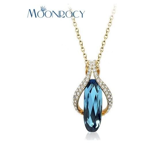 MOONROCY Free Shipping Fashion Crystal Necklace Blue Austrian Crystal Necklace jewelry for women Party jewelry Gift