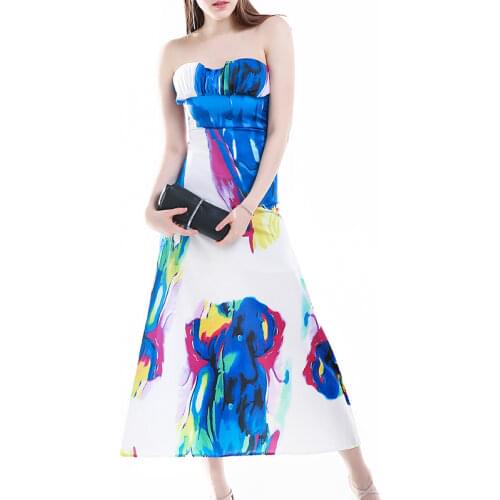 Boho Vestido Largo New Tallas Grandes Big Size Slash Neck Strapless Floral Beach Dress Chiffon Colorful Maxi Long Party Dress