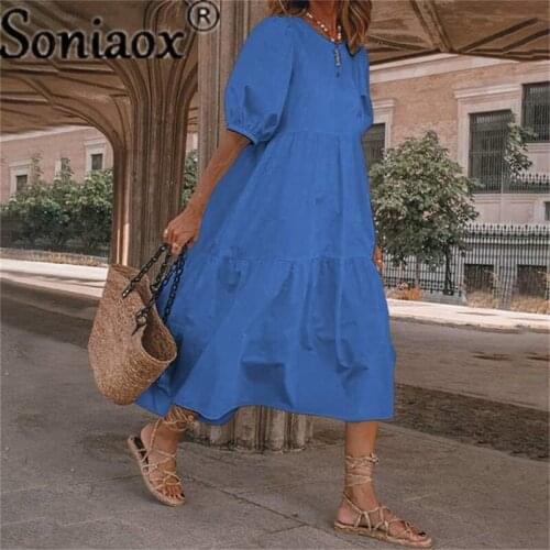 2021 Summer Vintage Loose Folds Maxi Dress Ladies Short Sleeve Beach Dress Female Fashion Casual Bohemia Robe Plus Size Sundress