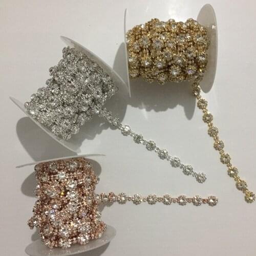 10Yards Rose Gold Crystal Rhinestone Trim Bridal Trim Silver Crystal Chain Rhinestone Applique Rose Gold Trimming