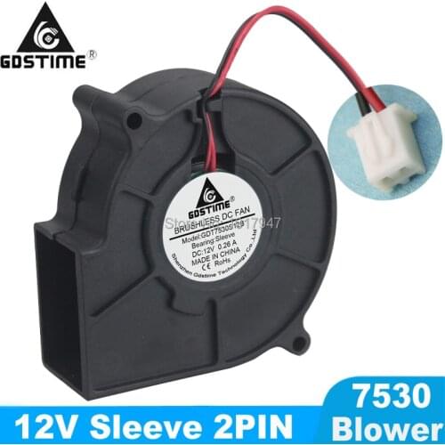 2 pieces lot Gdstime DC 2Pin 12V 7530 75mm 75x30mm Dust Centrifugal Turbine Blower Fan for Laptop Notebook