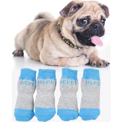 Puppy Dog Shoes Anti-Slip Knit Socks Small Dogs Cat Shoes Chihuahua Boots For Winter Indoor Wear Slip On Paw Protector 4pcs