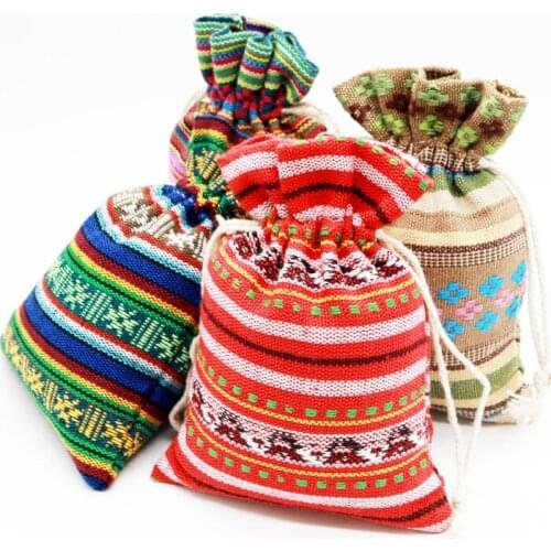 50pcs/lot Stripes Design Cotton Bags Party Favors Linen Drawstring Gift Bag Muslin Pouch Cosmetics Boutique Packaging Bags