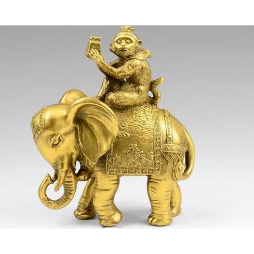 8 China Brass Copper Auspicious Monkey Ride Elephant Decoration Statue Sculpture
