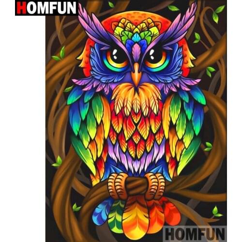 HOMFUN Full Square/Round Drill 5D DIY Diamond Painting "Colored owl" 3D Diamond Embroidery Cross Stitch Home Decor A19074