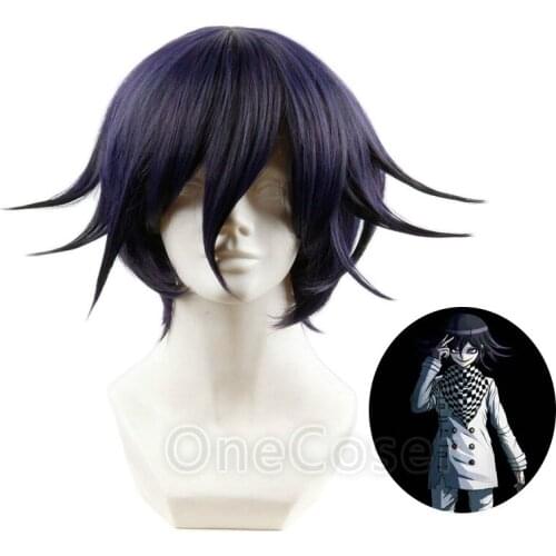 Anime Danganronpa V3 Kokichi Oma Kokichi Short Dark Purple Wig Dangan Ronpa Synthetic Hair + Free Wig Cap Party Role Play Men