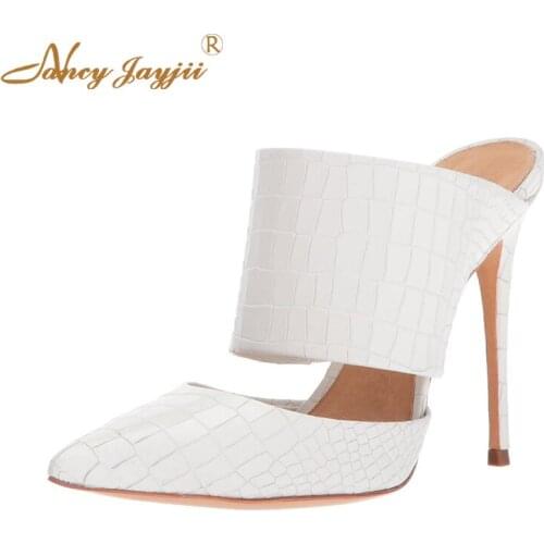Women Slippers Female Shoes Patent Leather White Solid Animal Prints Snakelike Super high thin heels Outside Novelty Fashion
