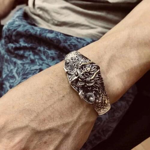 925 Sterling Silver color Punk Handmade Bangle Men Jewelry LOVE Lucky Brave Opening Indian Bracelet Bangle Women Fine Jewelr