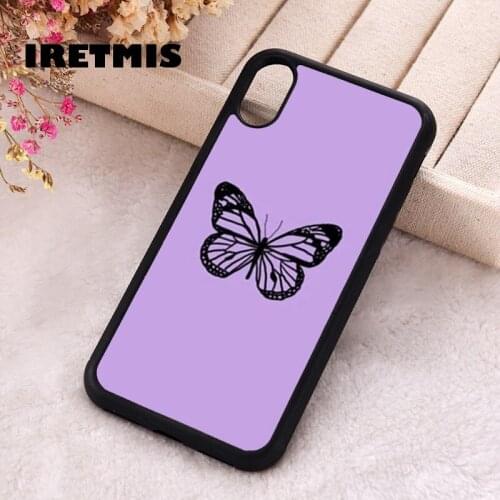 Iretmis 5 5S SE 2020 Phone Cover Cases for iPhone 6 6S 7 8 Plus X Xs Max XR 11 12 MINI Pro Rubber Silicone Purple Butterfly