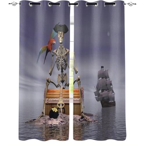 Skull Parrot Pirate Ship Window Curtains Home Decor Bedroom Curtains Kitchen Door Drapes Curtains for Living Room