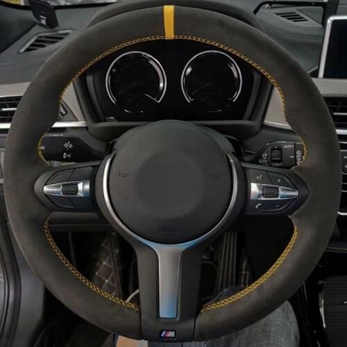 Black Suede Hand-Stitched Car Steering Wheel Cover For BMW F87 M2 F80 M3 F82 M4 M5 F12 F13 M6 F85 X5 M F86 X6 M F33 F30 M Sport