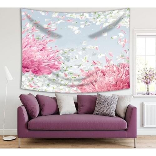 Tapestry Hydrangea Flower Apple Blossom Chrysanthemums Flying Petals in Spring Wind Scenery Pink Gray