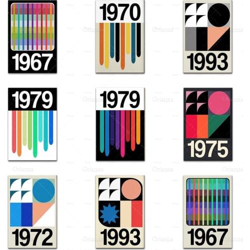 Personalised Retro Quarter Year Print | Home Decor Wall Art | Vintage Style Canvas | POP Grey Pink Green Orange Black Posters