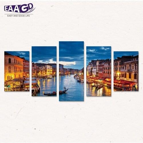 Canvas Wall Art Venice Print Painting Modern Contemporary Picture Home Decor Artwork 5 Panels Stretched on Wooden Frame