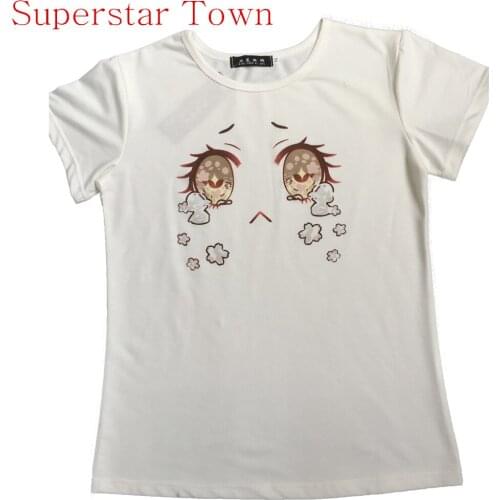Japanese Kawaii Big Eyes Cry Mori Girls T Shirt Cotton 2016 Summer Sexy Cool Harajuku Shirt Short Sleeve Lolita Tops Feminina