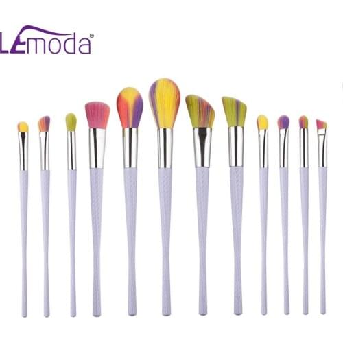 Lemoda Professional Makeup Brushes Tool 12Pcs/Set Colorful Bristles Powder Eyeshadow Foundation Blush Blending Cosmetic Kits