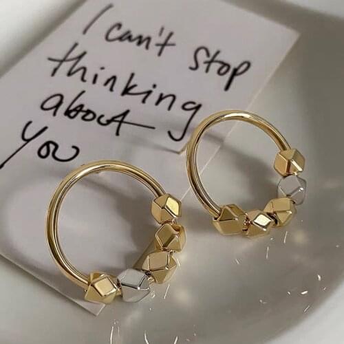 Korean Fashion Gold Color Circle Beaded Hoop Earring for Women Girls Hollow Out Metallic Vintage Earring Jewelry Pendientes