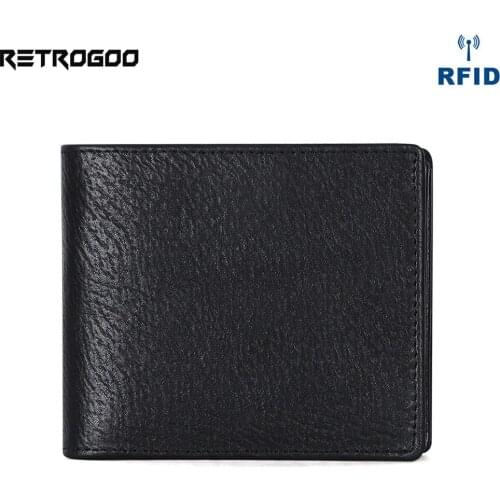 RETROGOO RFID Short Wallet For Men Genuine Leather Vintage Classic Male Purse Zipper Coin Pocket Card Holder Thin Wallet Cartera