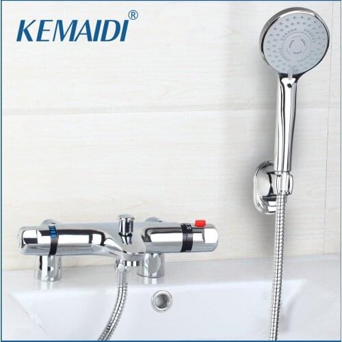 KEMAIDI Brass Bathroom Thermostatic Faucets Deck Mounted Washroom Shower Valve Exposed Install Mixer Tap Thermostatic Valve