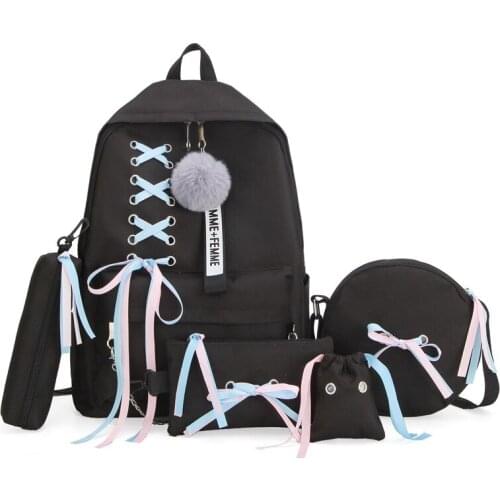 Hot Girl School Bag For Teenage Solid Backpack College Wind Schoolbag Women High Student Bag Bow Bundle Backpacks
