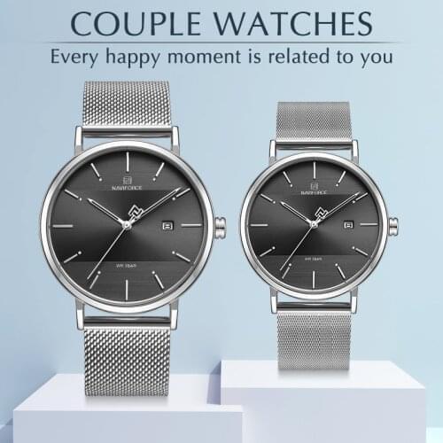 NAVIFORCE Watch Men Top Brand Luxury Couple Watches with Waterproof Steel Mesh Band Quartz Wristwatch Set for Sale Male Clock