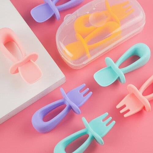 New baby training short handle fork spoon lick spoon baby learn to eat silicone spoon baby complementary spoon