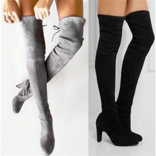 Faux Suede Slim Boots Sexy Over The Knee Womens Winter Boots Thigh High Heels Boots Stretch Shoes Woman Fashion Botas Mujer
