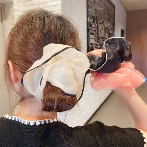 2021 Solid Big Organza Hair Tie Ropes Women Ponytail Elegant Rubber Bands Elastic Headbands Fashion Scrunchies Hair Accessories