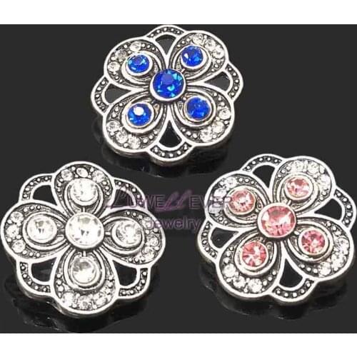 Wholesale metal Rhinestone Snap Buttons W100 Diy Jewelry fit 18mm Snap button Necklaces/Bracelets for women