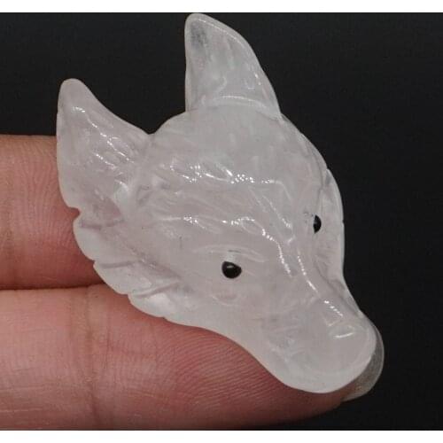 1.5" Howling Wolf Head Pendant Necklace Clear Quartz Gemstone Animal Figurine Hand Carved Stone Necklace Jewelry Man Fashion