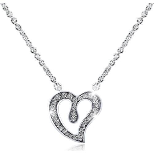 Heart of Love Pendant Necklaces 100% 925 Sterling Silver Jewelry with Clear CZ Free Shipping