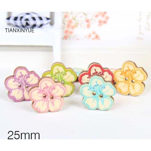 TIANXINYUE 50 pcs Lily Flower Wood Button Sewing Scrapbooking Random color Two Holes 25mm Buttons,DIY Clothing Accessories