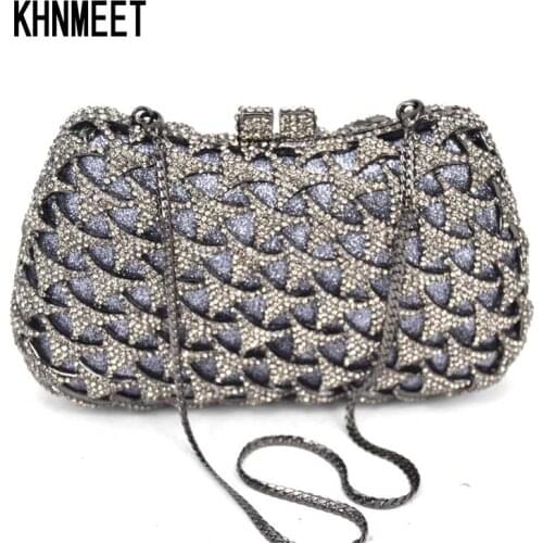 Gray Luxury Crystal Diamond Clutches Women Diamante Evening Bag Factory Wholesale Wedding Handbag Grey Black Party Purse SC511
