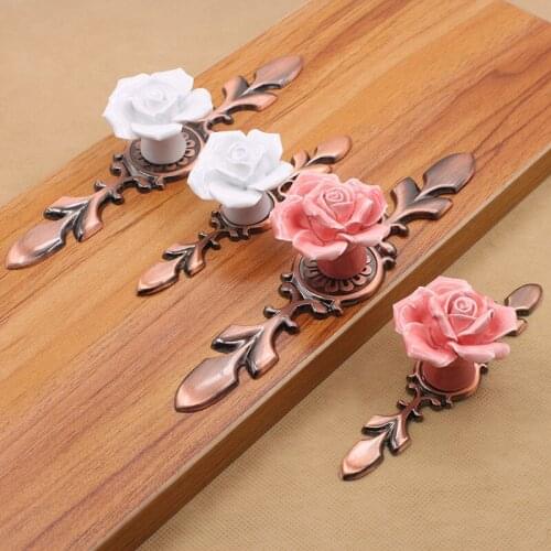Drawers Knobs Ceramic Antique Copper Rose Single-hole Handle Hand Pinch Blue Bronze White Cabinet Wardrobe European Pumpkin