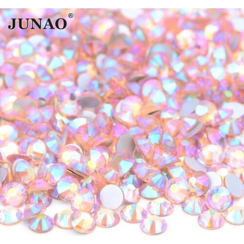 JUNAO SS6 8 10 12 16 20 30 Lt.Peach AB Glass Crystal Flat Back Rhinestone Applique Non Hotfix Strass Glitter Nail Art Decoration