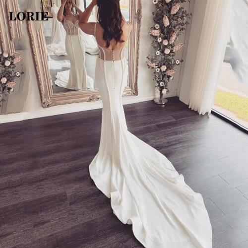 LORIE Mermaid Wedding Dress spaghetti Straps Bride Dresses With Peals Vestidos de noiva Sexy Boho Wedding Gowns