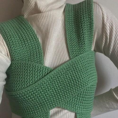 Chic DIY 2021 Sleeveless Knitted Crop Sweater Sexy Autumn Summer Fashion Vest Black Casual White Jumper Top Female Pullover Y2K