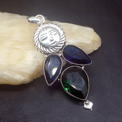 Gemstonefactory Jewelry Big Promotion 925 Silver Vintage Blue Green Topaz New Arrival Women Ladies Gifts Necklace Pendant 1130